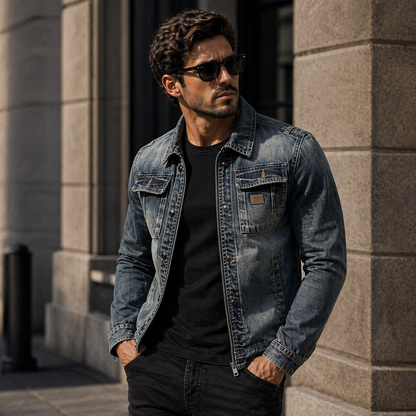 Retro Carl Herren-Jeansjacke im Vintage-Denim-Stil